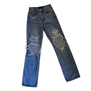 Aeropostale Junior Girls 90s Baggy Distressed Blue Jeans Size 00